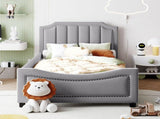 Twin Size Upholstered Daybed with Classic Stripe Shaped Headboard, Gray 56141620