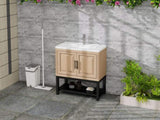 32" Bathroom Vanity White Ceramic Sink & Hot and Cold Faucet , Freestanding Bathroom Cabinet W688P224389
