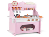 Pink Wooden Toddler Play Kitchen with Sink & Accessories, Safe Gift for Kids 3 00113003