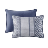 4 Piece Jacquard Quilt Set with Throw Pillow Navy Full/Queen B03597587