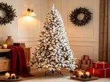 7.5 Foot Flocked Northern Pine Christmas Tree Artificial Xmas Tree Curved Tips LED Lights Indoor 70578829