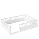 ZNTS Full Floor Bed Frame with Fence, Wood Kids Floor Beds Frame for Bedroom Playroom,White W2593P164750