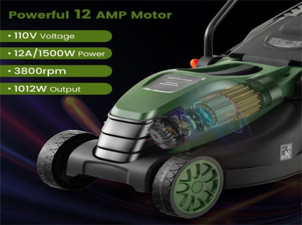 Mower Rope Circle 12 ampere 13.5 inch electric rope lawn mower with dual safety switches ...