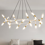 White & Golden Modern Chandelier Light Fixture, Branch Design with Frosted Tubes, Black Cords, W1340P233170