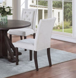 Modern Bone White Fabric 2pc Side Chairs Tufted Back Upholstered Back Rustic Espresso Wooden Legs B011P203552