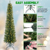 Artificial 7ft Green pencil Christmas Tree with 469 PVC Branch Tips, 200L Warm white led, Foldable 30842931