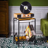 ZNTS Electric stand with vinyl storage rack, 3-layer coffee table vinyl record display 28473775