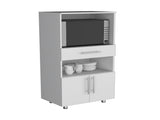 Kitchen Pantry 48" H, Two Open Storage Shelves, One for Microwave, Two Doors, Four Legs, White B097P167452