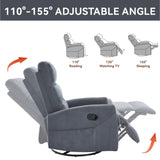 Manual Recliner Chair with Rocker and Swivel in Fabric for Living Room, Grey W3224P289293