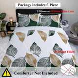 3 Pieces Green Gold Tropical Duvet Cover Set Botanical Palm Leaves Pattern Microfiber Lightweight 41365836