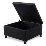 Large square storage ottoman with wooden legs, Upholstered button tufted coffee table with nail W2186142958