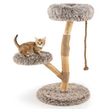 3-Level Natural Pear Wood Cat Tree - 19.5"x35.5", Jute Scratching Posts, Long Plush 10303991
