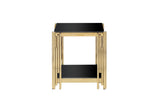 Woker Furniture 20" Wide Square End Table with Black Top, Golden Stainless Steel Tempered W1567134339