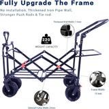 Collapsible Wagon Heavy Duty Folding Wagon Cart with Removable Canopy, 4" Wide Large All Terrain 65812025
