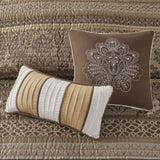 6 Piece Jacquard Quilt Set with Throw Pillows Brown/Gold King/Cal King B03597483