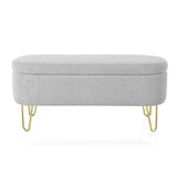 Oval Storage Bench for Living Room Bedroom End of Bed, Upholstered Storage Ottoman Entryway Bench N769P195486G
