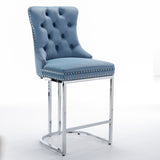 26" Counter Height Bar Stools Set of 2, Modern Velvet Barstools with Button Back&Rivet Trim W1143112573