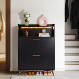 Double Door 6-Layer Shoe Cabinet with High Foot LED Lights Particle Board 80*38*90cm Black 37595118