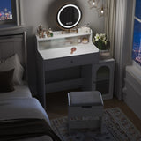 White Vanity Desk with 360&deg Rotated Mirror and Adjustable Lights, Girls Makeup Vanity Table with W1706P236678