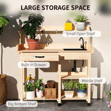 Natural Wood Potting Bench Table, Outdoor Garden Table with Removable Sink and Faucet 51205211