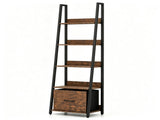 5-Tier Ladder Shelf with Fabric Drawer, Narrow Industrial Bookshelf with Anti-Tip Device & Back 01010803