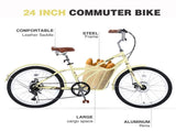 6 Speed, Steel Frame, Multiple Colors 24 Inch Bike,Commuter Bike for Adults W1019P352641