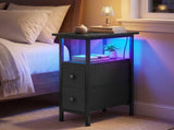 Black Narrow Side Table with Charging Station, USB Ports, LED Lights, Storage 52432353