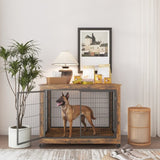 ZNTS Furniture Style Dog Crate Side Table onheels with Double Doors and Lift Top. Rustic Brown, 43.7'' W116269692