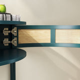 Unique Half Moon Design End with Sliding Rattan Door,Elegant Semi-circle Entryway Console W2557P264179