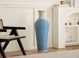 Hand-Woven PVC Rattan Floor Vase, 39 Inch Tall Blue and White Striped Decorative Vase, Farmhouse W2796P300933