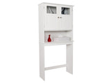 Toilet Cabinet with 2 Glass-Paneled Doors and 3 Shelves Painted MDF Bathroom Tall Cabinet 94073685