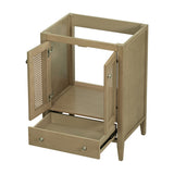 24" Bathroom Vanity without Sink, Base Only, Rattan Cabinet with Doors and Drawer, Solid Frame and WF297609AAD