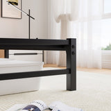Queen Size Metal Bed Frame with Wooden Headboard, RGB Lights, Charger, Storage Shelf, Noise-Free, No W840P209907