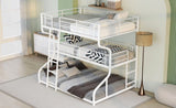 Full XL over Twin XL over Queen Size Triple Bunk Bed with Long and Short Ladder,White 42648528