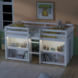 Twin Size Kid Low Loft Bed With Two-Tier Shelves And LED Light For White Color W697P153472