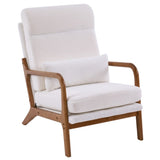 High Back Solid Wood Armrest Backrest Iron Frame Teddy Velvet Indoor Leisure Chair Off-White 78816412