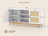 Natural & White Buffet Cabinet with Bamboo Woven Patterns, 3 Open Shelves & 2 Cabinets 12554102