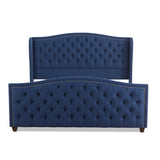 Marcella Upholstered Shelter Headboard Bed Set, King, Dark Sapphire Blue Woven B2719P238228