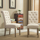 ZNTS Habit Solid Wood Tufted Parsons Dining Chair, Set of 2, Tan T2574P164545