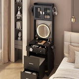 Small Vanity Desk with Mirror and LED Lights, Makeup Table with Charging Station and drawers and 89825155