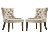 Set of 2 Fabric Upholstered Dining Chairs, Beige and Weathered Oak B016P315231