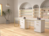 White particleboard and iron pipe, 97*35*78cm, 2 drawers and 1 door, computer desk, suitable for 09186500