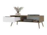 Basset Coffee Table, 1 Drawer, 1 Shelf, 4 Legs, Natural Oak / White B097P474258