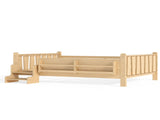 Full Size Floor Bed with Storage Bookcases, Solid Wood Kids Floor Bed with Cute Stairs and W1580P430186