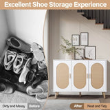 3-door vertical shoe cabinet particle board plastic rattan white frame original wood rattan 17034426