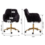 HengMing Modern Faux fur home office chair, fluffy chair for girls, makeup vanity Chair with Gold W21260400
