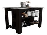 Kitchen Island, kitchen table 35" H, Four Legs, Three Open Storage Shelves, Black / Ibiza Marble B097132963