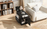 U-Can Vintage End Table Flip Top Side Table with USB Ports, One Multifunctional Drawer with cup N724P293133P