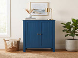 Navy Blue Painted MDF Bathroom Tall Cabinet with Vertical Ribbing, Double Doors, 23.6*11.8*31.5in 90175278