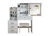 Vanity Desk with Sliding Mirror and Lights, Makeup Vanity Set with 4 Drawers, Stool, Power Outlet, T3685P338705